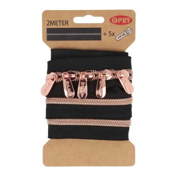 Preview: Endlosreißverschluss 2m Rosegold-Metallic inkl. 5 Schieber 